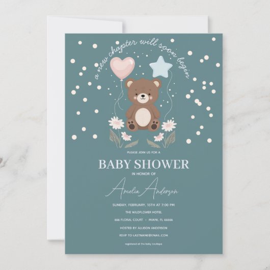 Neutral Baby Shower Invitation Teddy Bear Stars Ba 招待状 (正面)