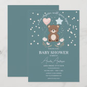 Neutral Baby Shower Invitation Teddy Bear Stars Ba 招待状 (正面/裏面)
