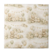 Neutral Baby Shower Teddy Bear Party Pattern タイル (正面)