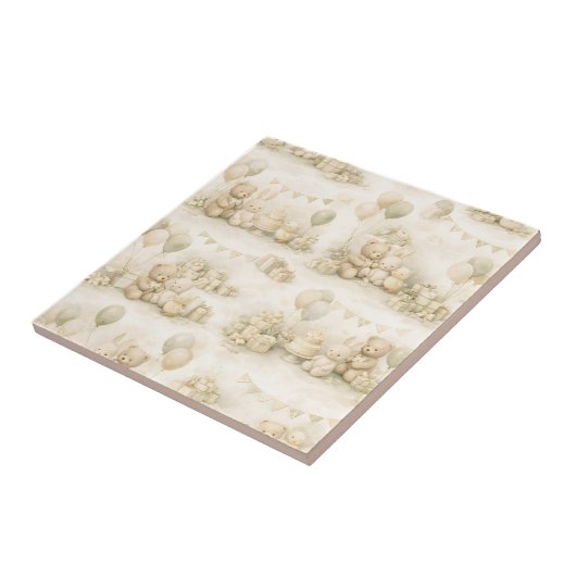 Neutral Baby Shower Teddy Bear Party Pattern タイル (側面)