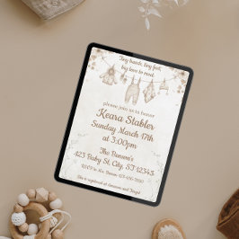 Neutral Baby Shower Tiny Hands, Tiny Feet 招待状