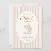 Neutral Baby's First Birthday Bunny Invitation 招待状 (正面)