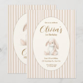 Neutral Baby's First Birthday Bunny Invitation 招待状 (正面/裏面)