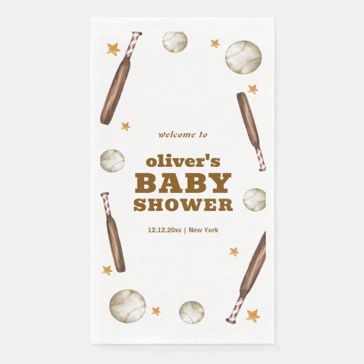 Neutral Batter Up Baseball Baby Shower Welcome (正面)