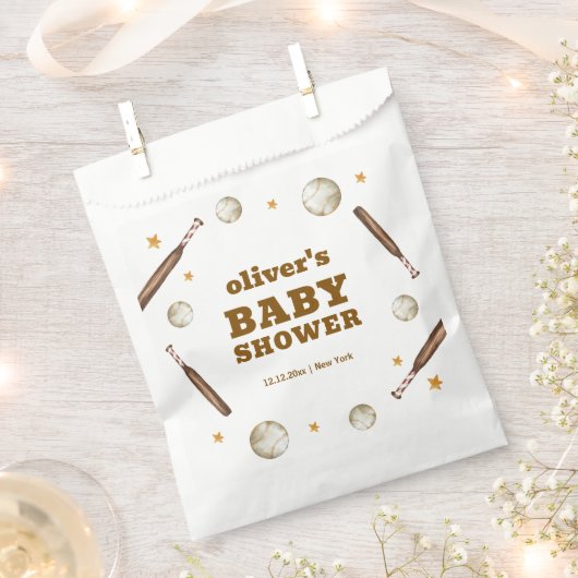 Neutral Batter Up Baseball Sport Boy Baby Shower  フェイバーバッグ (クリップ留めされた状態)