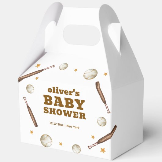 Neutral Batter Up Baseball Sport Boy Baby Shower フェイバーボックス (正面)