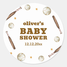 Neutral Batter Up Baseball Sport Boy Baby Shower  ラウンドシール