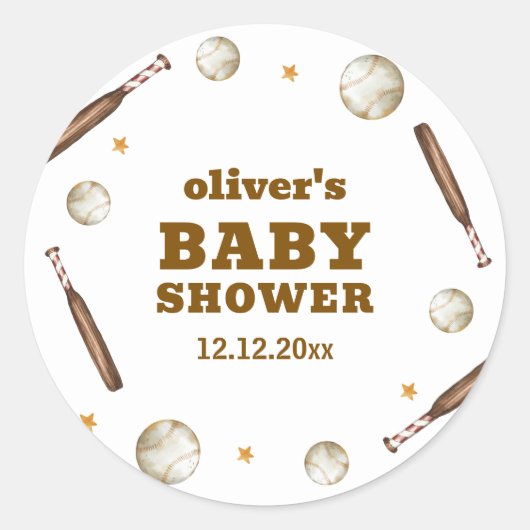 Neutral Batter Up Baseball Sport Boy Baby Shower  ラウンドシール (正面)