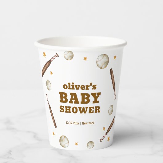Neutral Batter Up Baseball Sport Boy Baby Shower  紙コップ (正面)