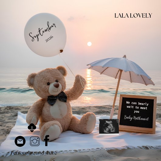 Neutral Beachside Expecting Baby Announcement Card 案内状