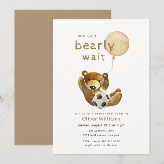 Neutral Bearly Wait All Star Balloon Baby Shower 招待状 (正面/裏面)