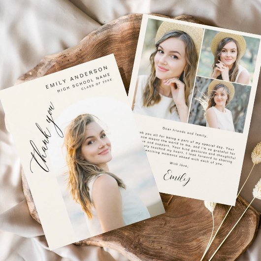 Neutral Beige大学院シンプル写真卒業 サンキューカード