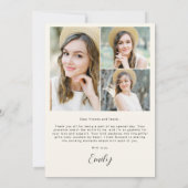 Neutral Beige大学院シンプル写真卒業 サンキューカード (裏面)