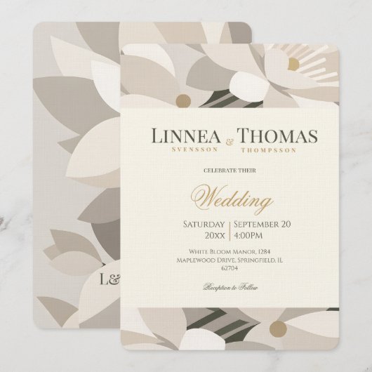 Neutral Beige Abstract Modern Editorial Wedding 招待状 (正面/裏面)