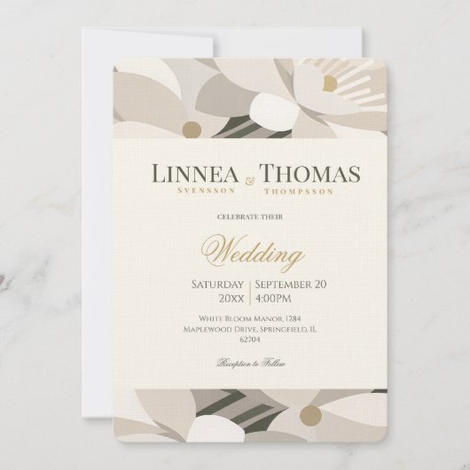 Neutral Beige Abstract Modern Editorial Wedding 招待状 (正面)