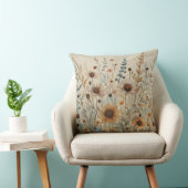 Neutral Beige Blue Brown Wildflower Print クッション (椅子)