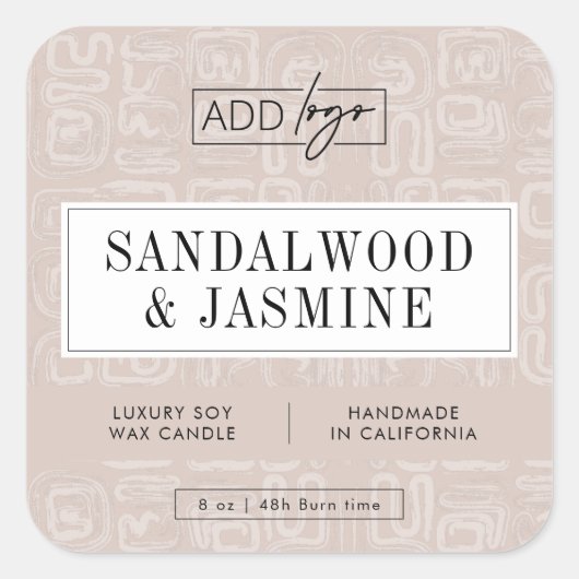 Neutral Beige Boho Aesthetic Candle Product Label スクエアシール (正面)