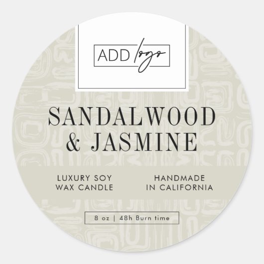 Neutral Beige Boho Logo Candle Jar Lid ラウンドシール (正面)