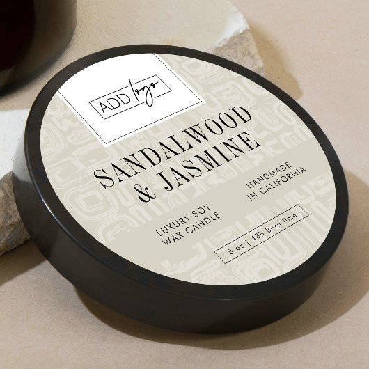 Neutral Beige Boho Logo Candle Jar Lid ラウンドシール