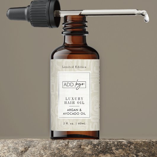 Neutral Beige Boho Pattern Logo 2OZ Dropper Bottle ラベル