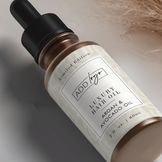 Neutral Beige Boho Pattern Logo 2OZ Dropper Bottle ラベル