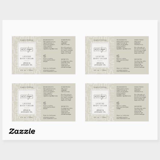 Neutral Beige Boho Pattern Logo 4OZ Cosmo Bottle 長方形シール (シート)