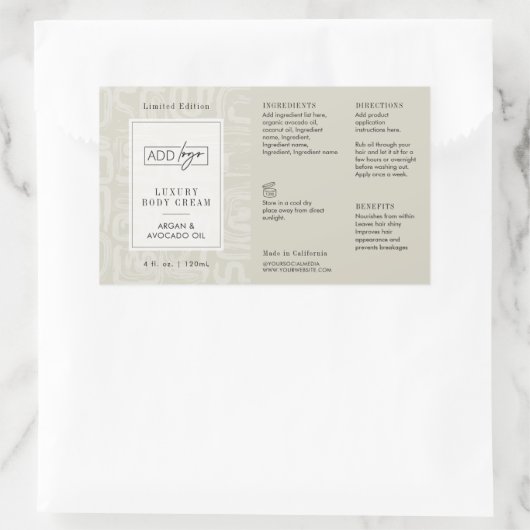 Neutral Beige Boho Pattern Logo 4OZ Cosmo Bottle 長方形シール (バッグ)