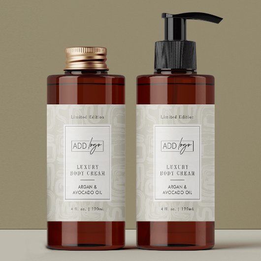 Neutral Beige Boho Pattern Logo 4OZ Cosmo Bottle 長方形シール