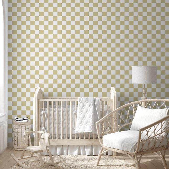 Neutral Beige Checkered Wallpaper | Modern Nursery 壁紙 (キッズ)