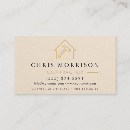 Neutral Beige Construction Minimalist Gold QR Code 名刺 (正面)