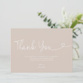 Neutral Beige earth tone Baby Shower Script Heart  サンキューカード (スタンド正面)