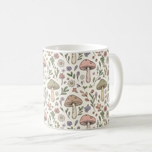 Neutral Beige Earthy Mushroom Seamless Pattern コーヒーマグカップ (正面右)