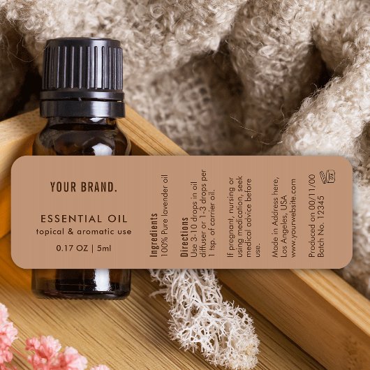 Neutral Beige Essential Oil Dropper Bottle Wrapper ラベル