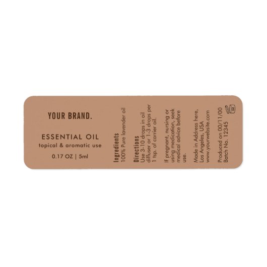 Neutral Beige Essential Oil Dropper Bottle Wrapper ラベル (正面)