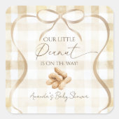 Neutral Beige Gingham Little Peanut Baby Shower スクエアシール (正面)