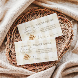 Neutral Beige Gingham Peanut Baby Shower Diaper エンクロージャーカード