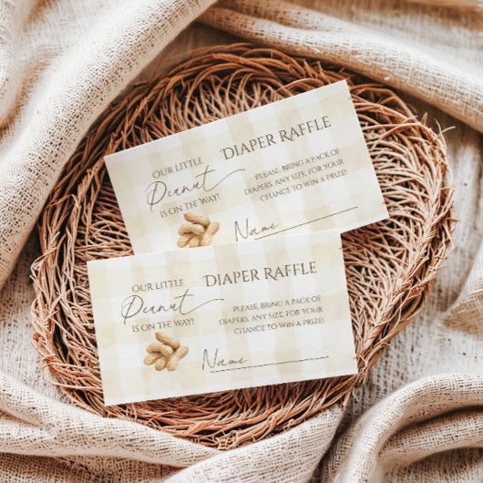 Neutral Beige Gingham Peanut Baby Shower Diaper エンクロージャーカード