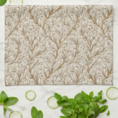 Neutral Beige Gold Botanical Leaf William Morris キッチンタオル (折り畳み)