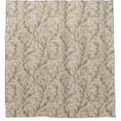 Neutral Beige Gold Botanical Leaf William Morris シャワーカーテン (正面)