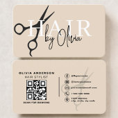 Neutral Beige Hair Stylist Scissors QR Code 名刺