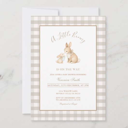 Neutral Beige Little Bunny Baby Shower Invitation 招待状 (正面)