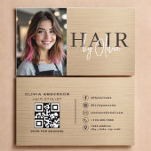 Neutral Beige Metallic Hair Stylist Photo QR Code  名刺