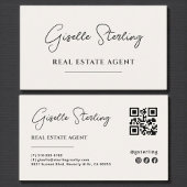 Neutral Beige Minimalist Real Estate Agent QR Code 名刺