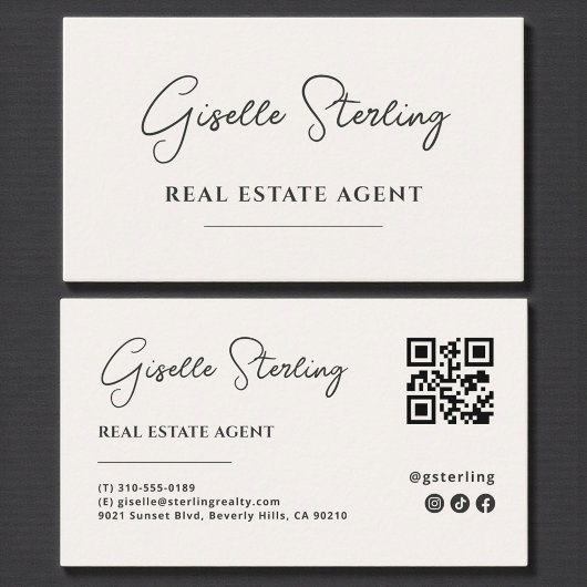 Neutral Beige Minimalist Real Estate Agent QR Code 名刺