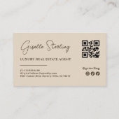 Neutral Beige Minimalist Script QR Code 名刺 (裏面)