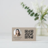 Neutral Beige Modern Minimalist Photo with QR Code 名刺 (スタンド正面)
