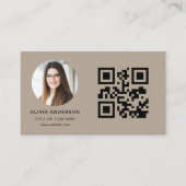 Neutral Beige Modern Minimalist Photo with QR Code 名刺 (正面)