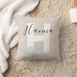Neutral Beige Personalized Baby Name Pillow Custom クッション