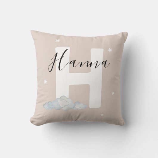 Neutral Beige Personalized Baby Name Pillow Custom クッション (正面)