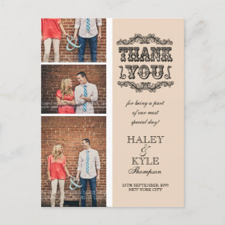Neutral Beige Photo 結婚's Thank You Post Card ポストカード
